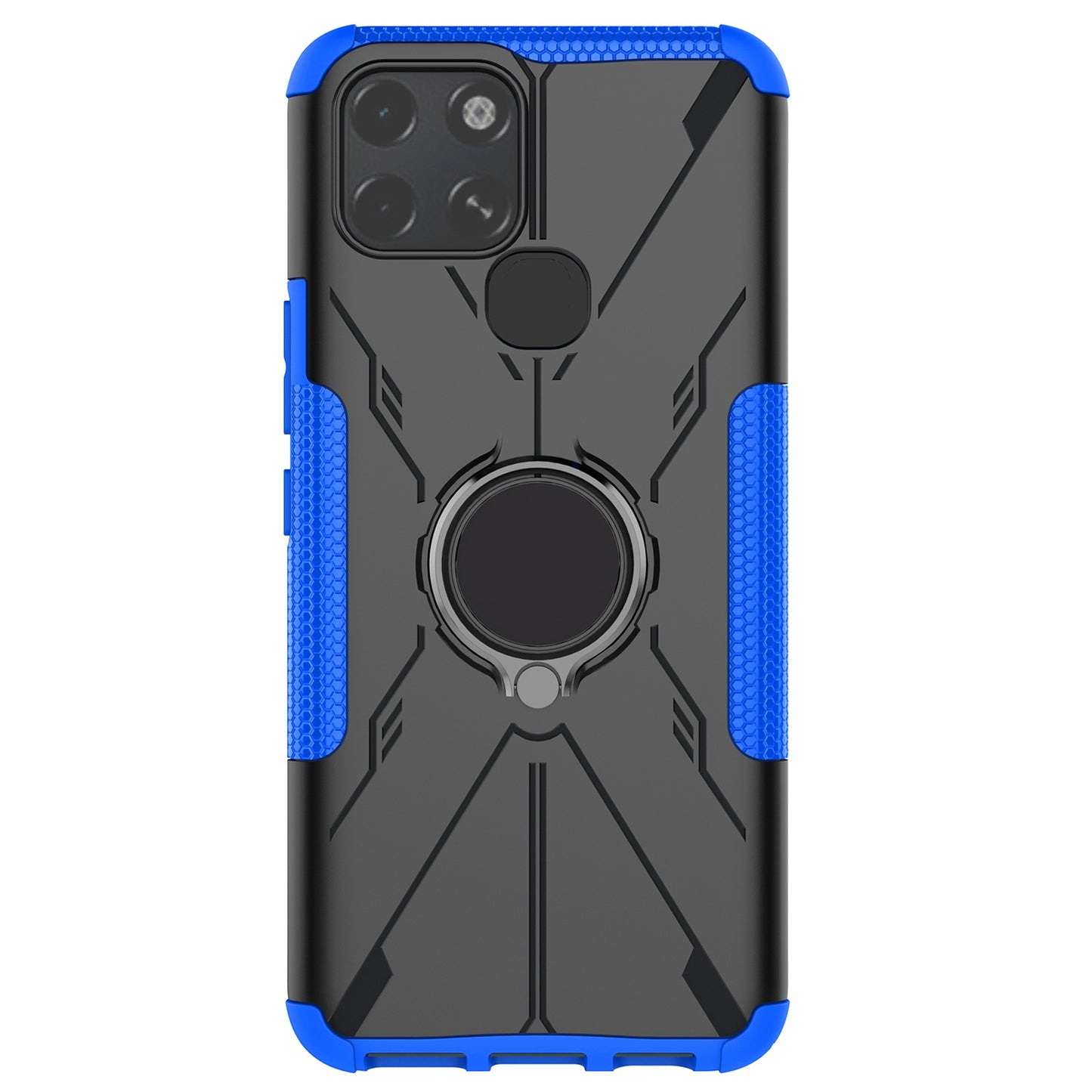 For Infinix Smart 6 Anti-drop Phone Case Ring Kickstand PC + TPU 2-in-1 Wear-resistant Honeycomb Texture Phone Back Cover