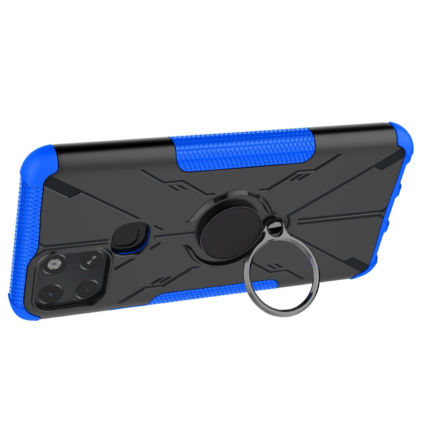 For Infinix Smart 6 Anti-drop Phone Case Ring Kickstand PC + TPU 2-in-1 Wear-resistant Honeycomb Texture Phone Back Cover
