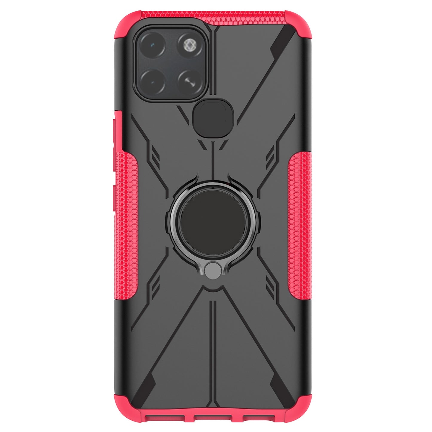 For Infinix Smart 6 Anti-drop Phone Case Ring Kickstand PC + TPU 2-in-1 Wear-resistant Honeycomb Texture Phone Back Cover