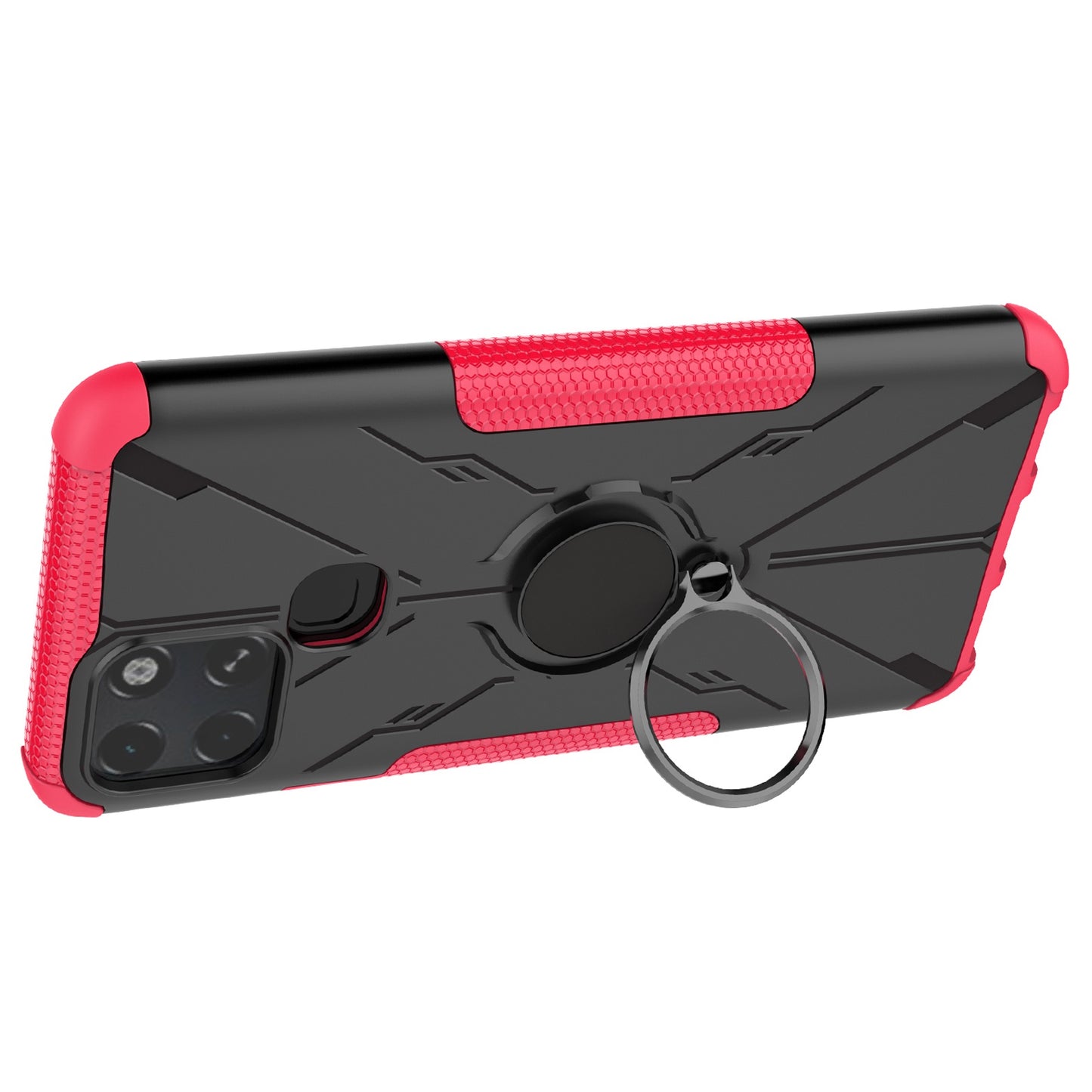 For Infinix Smart 6 Anti-drop Phone Case Ring Kickstand PC + TPU 2-in-1 Wear-resistant Honeycomb Texture Phone Back Cover