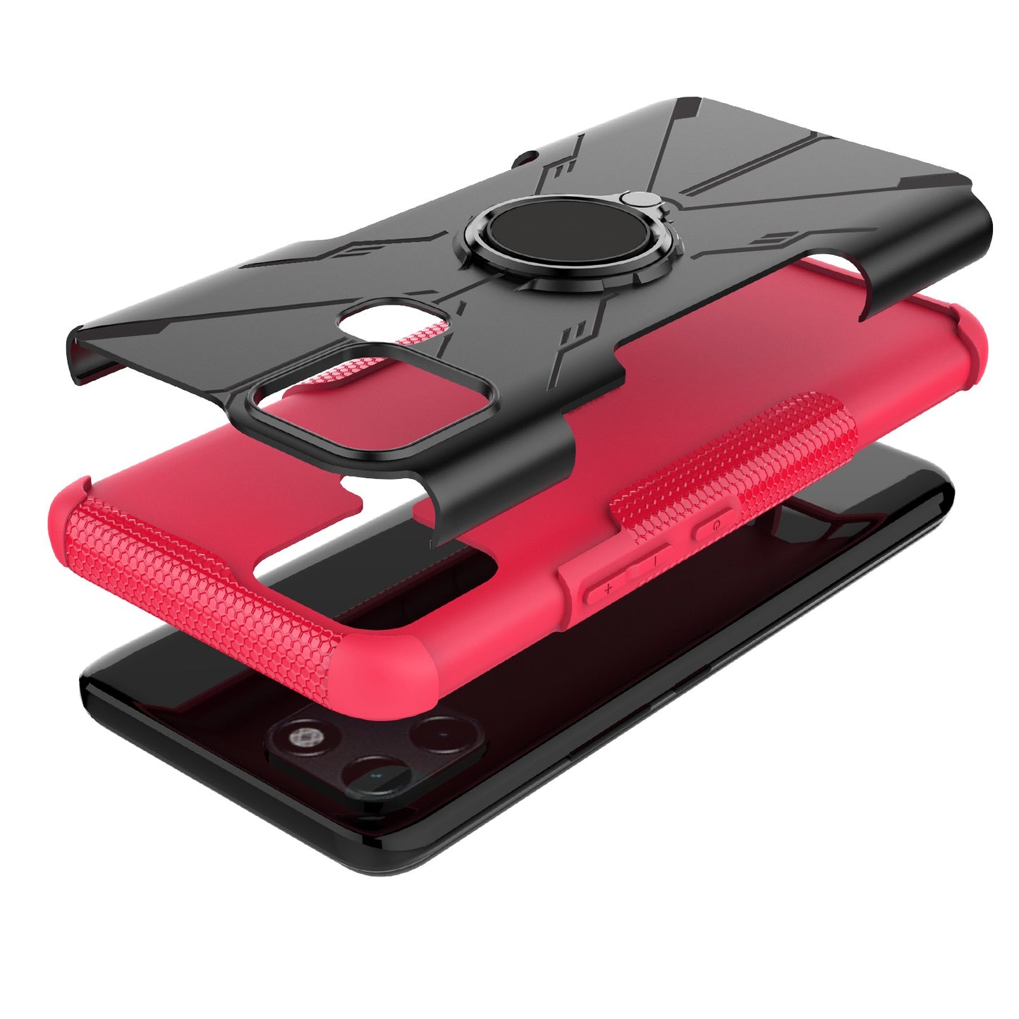 For Infinix Smart 6 Anti-drop Phone Case Ring Kickstand PC + TPU 2-in-1 Wear-resistant Honeycomb Texture Phone Back Cover