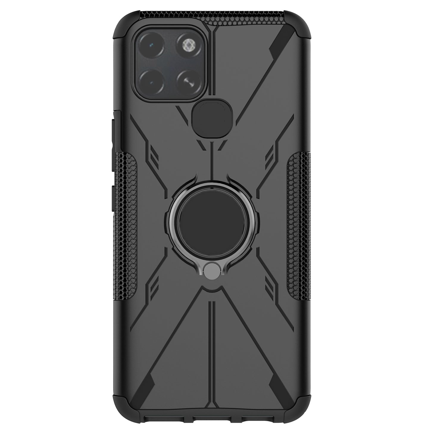 For Infinix Smart 6 Anti-drop Phone Case Ring Kickstand PC + TPU 2-in-1 Wear-resistant Honeycomb Texture Phone Back Cover