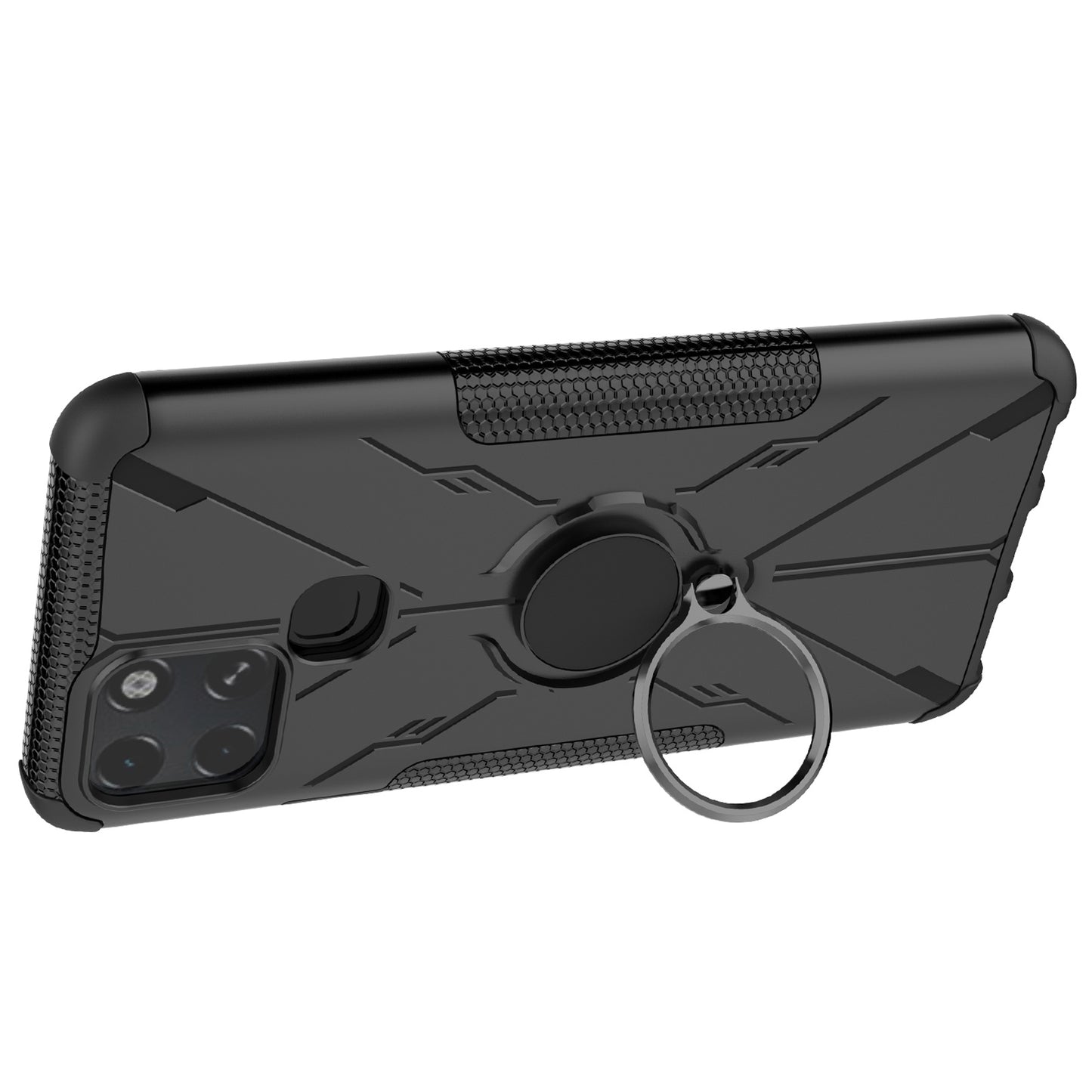 For Infinix Smart 6 Anti-drop Phone Case Ring Kickstand PC + TPU 2-in-1 Wear-resistant Honeycomb Texture Phone Back Cover