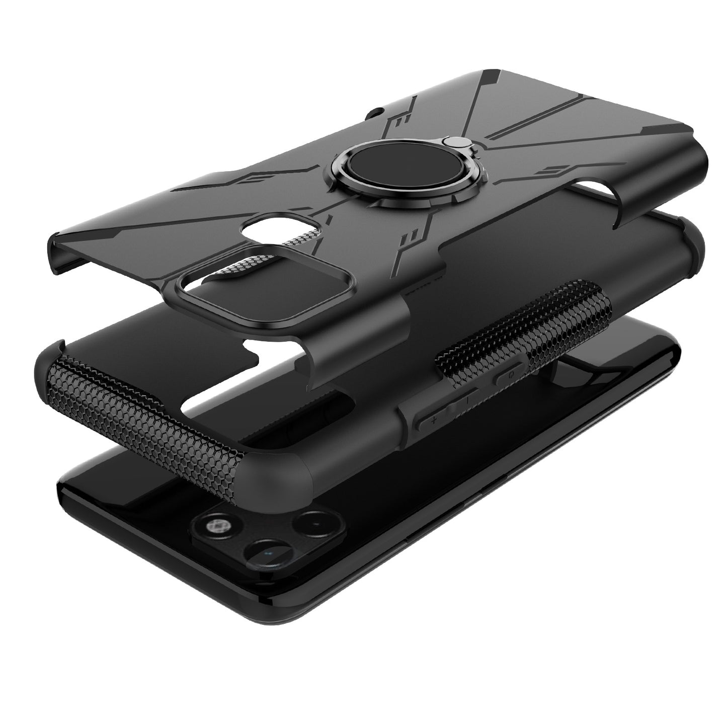 For Infinix Smart 6 Anti-drop Phone Case Ring Kickstand PC + TPU 2-in-1 Wear-resistant Honeycomb Texture Phone Back Cover