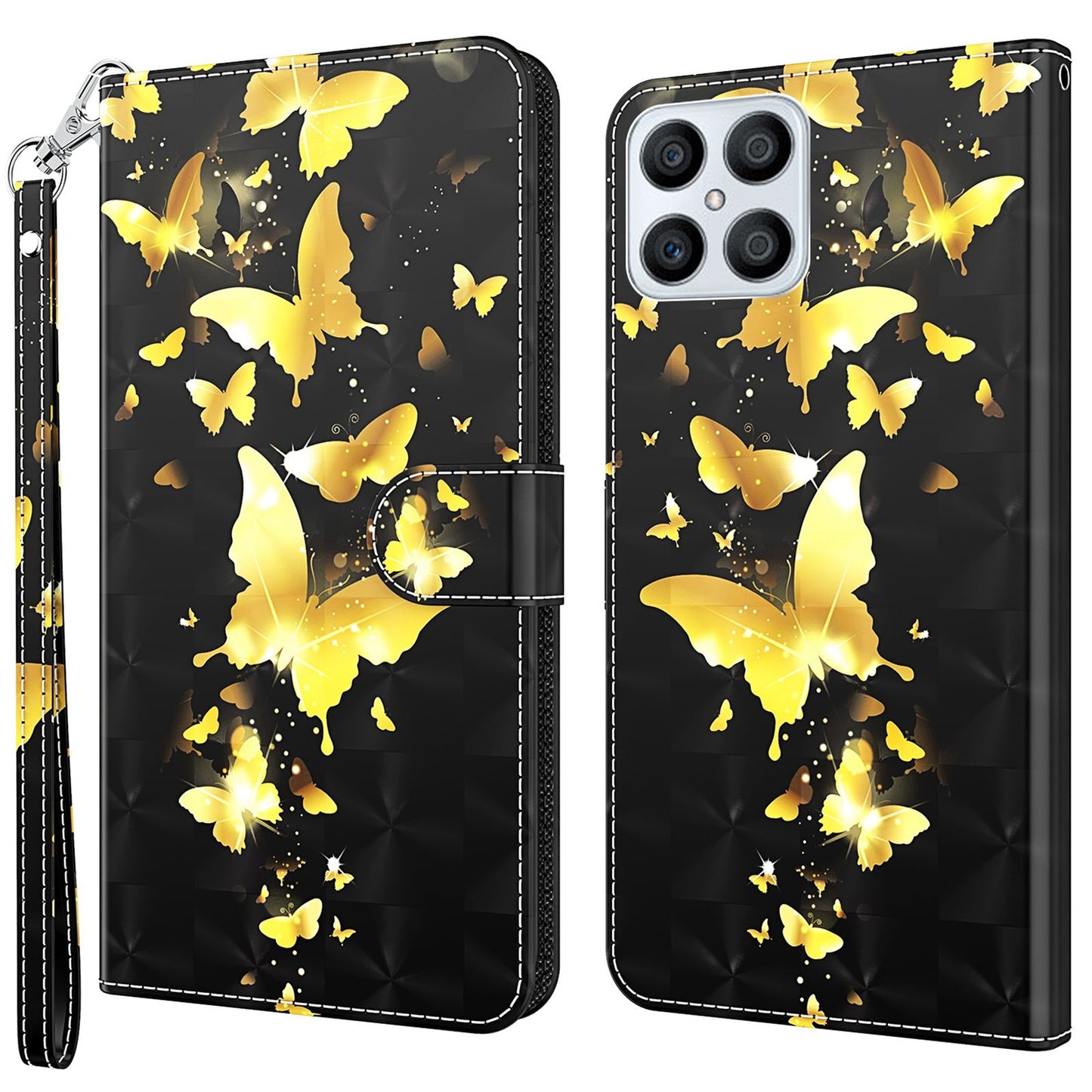 For Honor X8 4G PU Leather Folio Flip Wallet Phone Case Stand Function 3D Creative Pattern Printed Design Full-Body Protective Cover with Strap