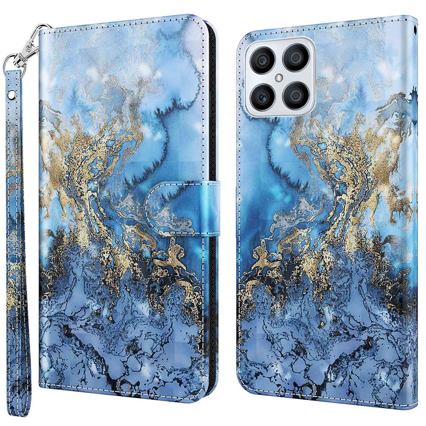 For Honor X8 4G PU Leather Folio Flip Wallet Phone Case Stand Function 3D Creative Pattern Printed Design Full-Body Protective Cover with Strap