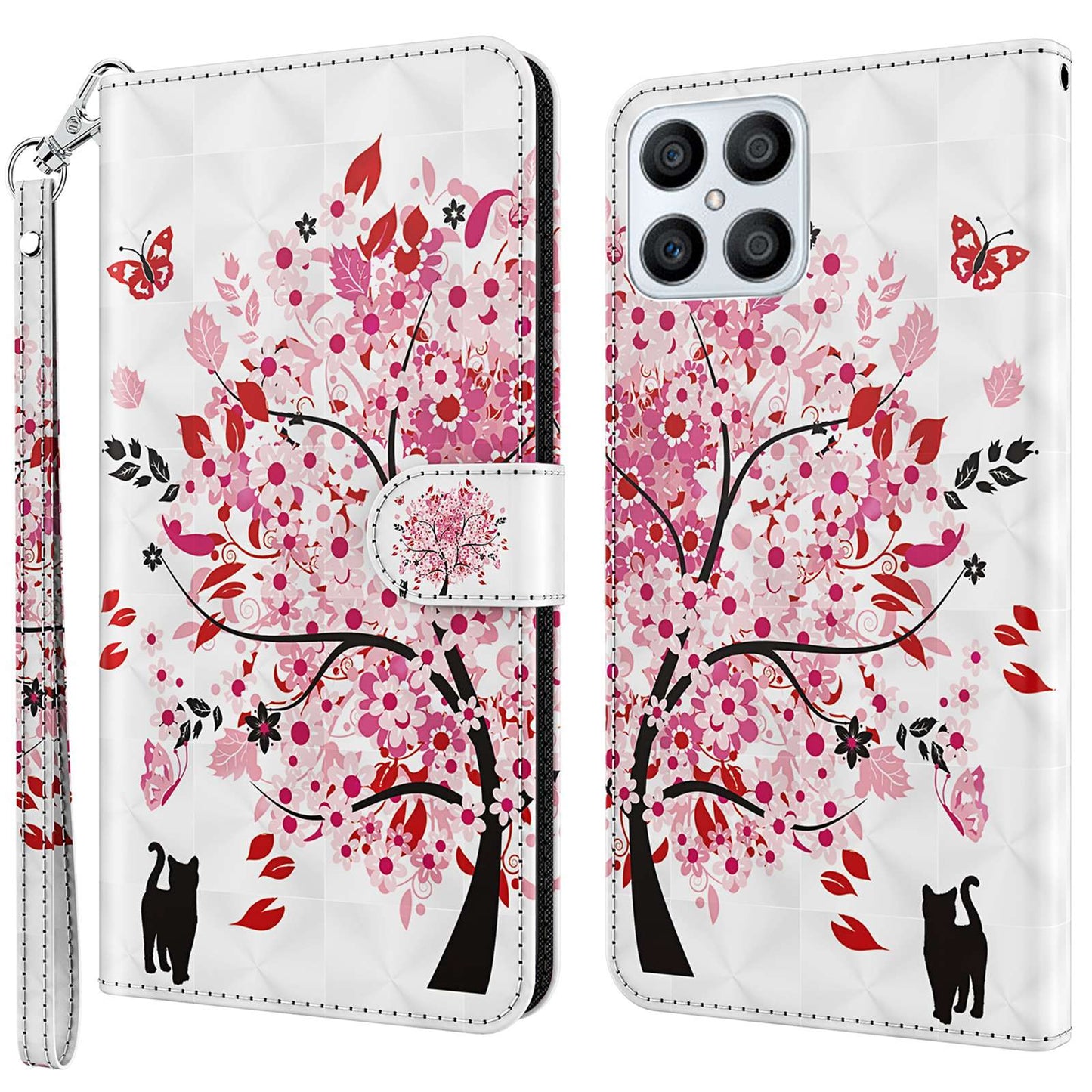 For Honor X8 4G PU Leather Folio Flip Wallet Phone Case Stand Function 3D Creative Pattern Printed Design Full-Body Protective Cover with Strap