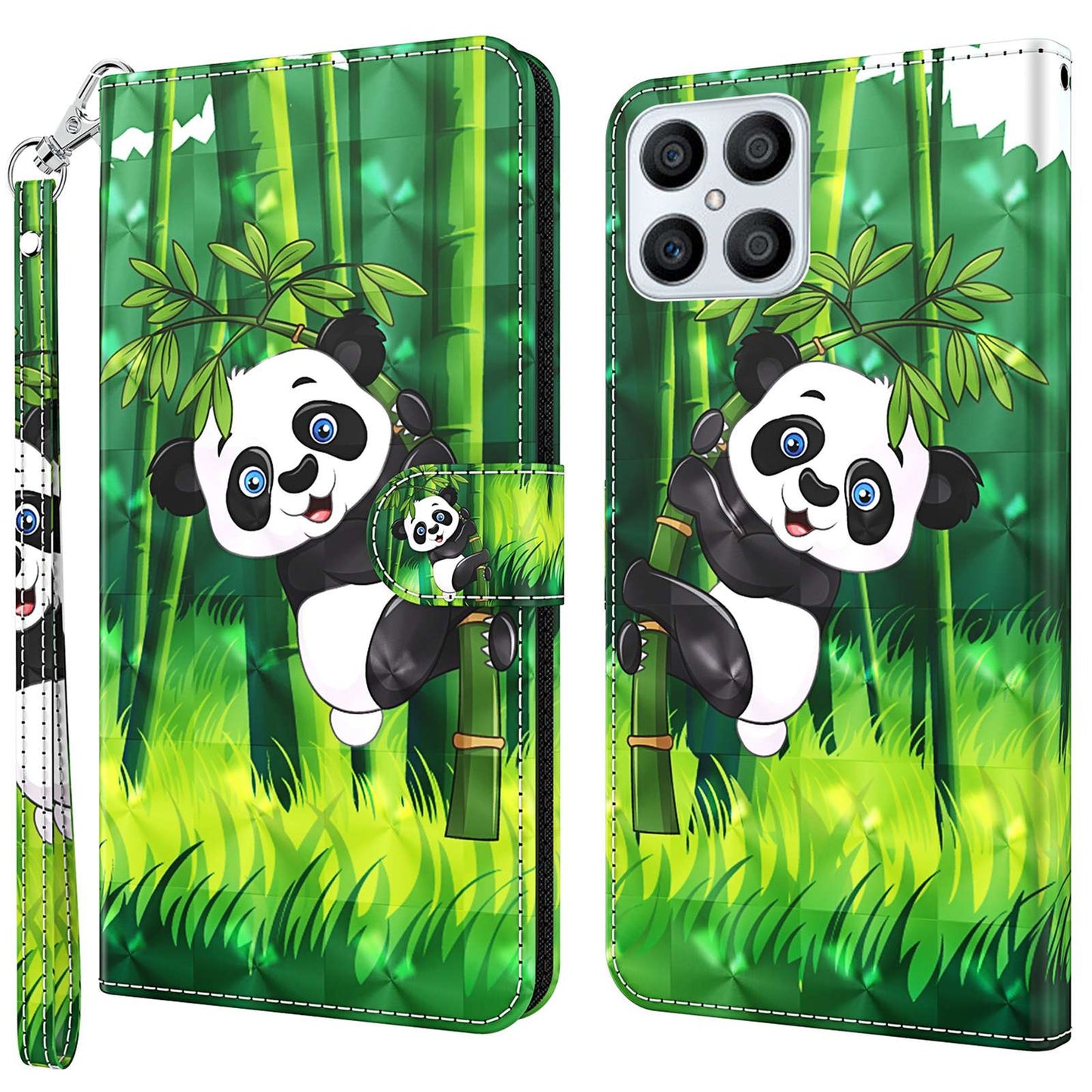 For Honor X8 4G PU Leather Folio Flip Wallet Phone Case Stand Function 3D Creative Pattern Printed Design Full-Body Protective Cover with Strap
