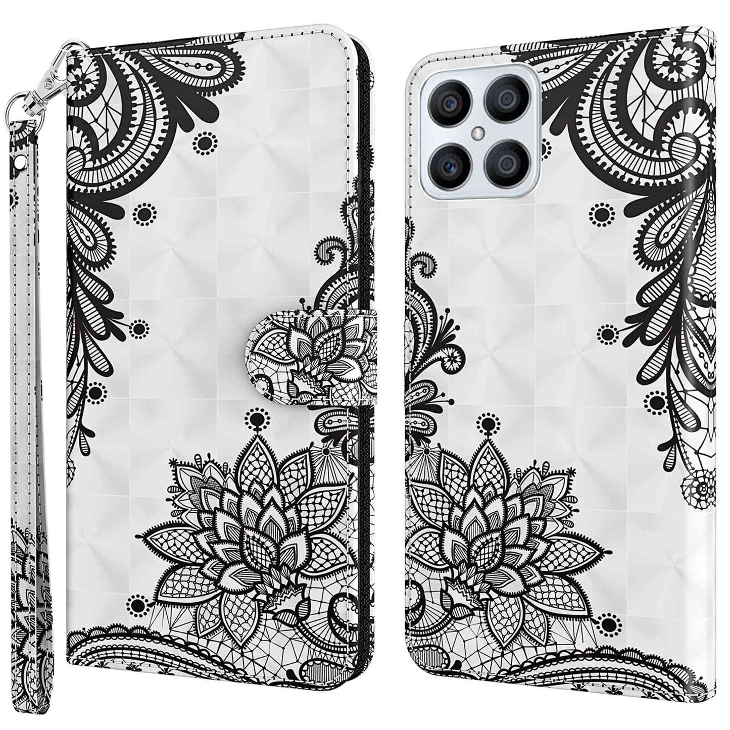 For Honor X8 4G PU Leather Folio Flip Wallet Phone Case Stand Function 3D Creative Pattern Printed Design Full-Body Protective Cover with Strap