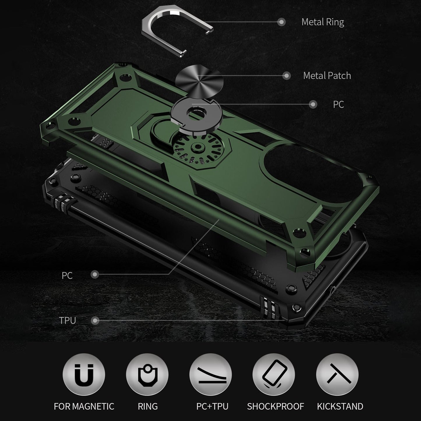 For Honor X7 Military Grade Protective Case Ring Kickstand Hybrid PC + TPU Shockproof Phone Cover