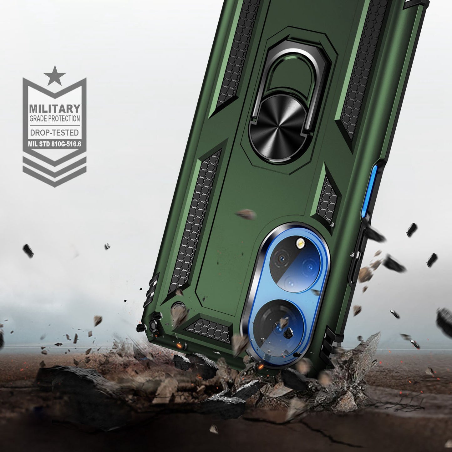 For Honor X7 Military Grade Protective Case Ring Kickstand Hybrid PC + TPU Shockproof Phone Cover