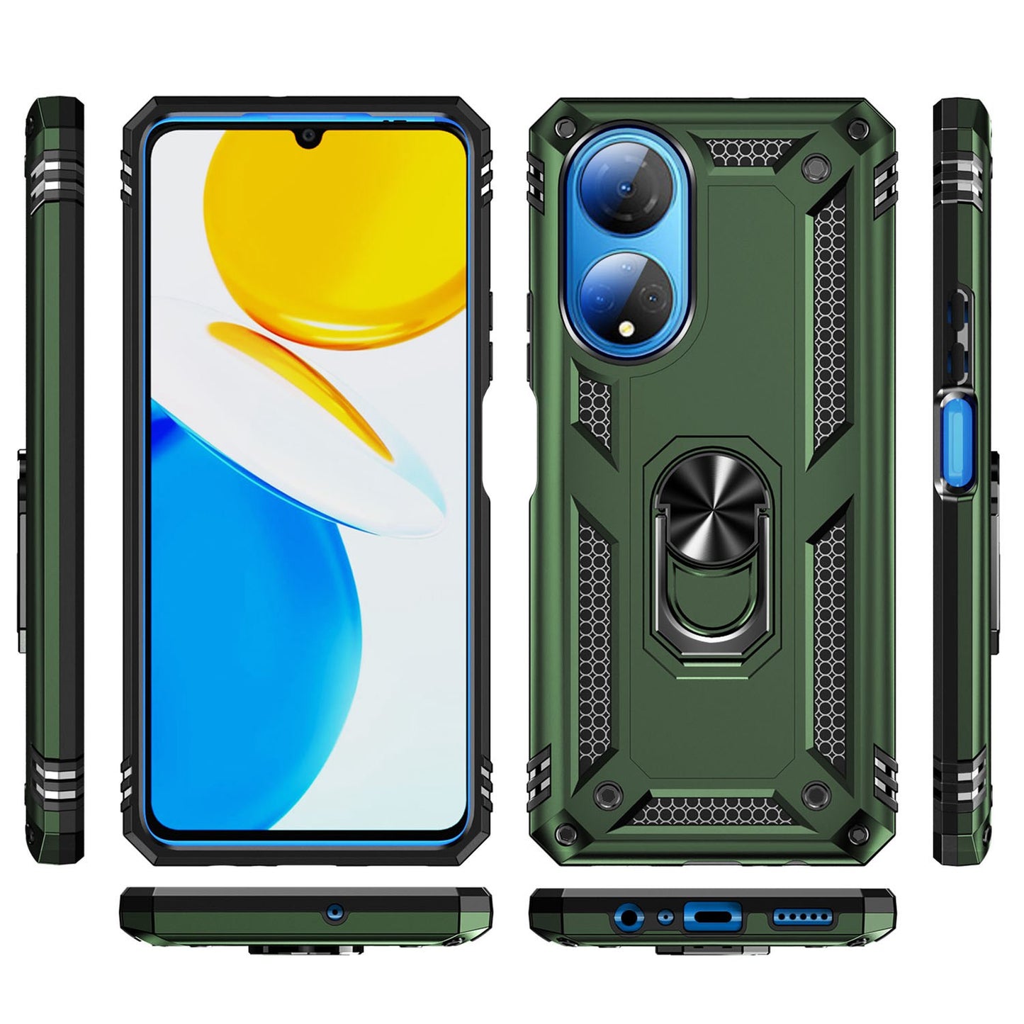 For Honor X7 Military Grade Protective Case Ring Kickstand Hybrid PC + TPU Shockproof Phone Cover