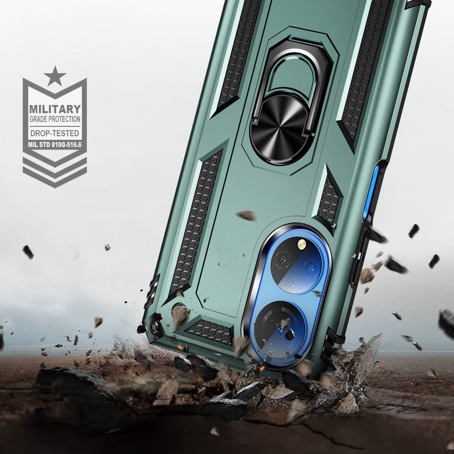 For Honor X7 Military Grade Protective Case Ring Kickstand Hybrid PC + TPU Shockproof Phone Cover
