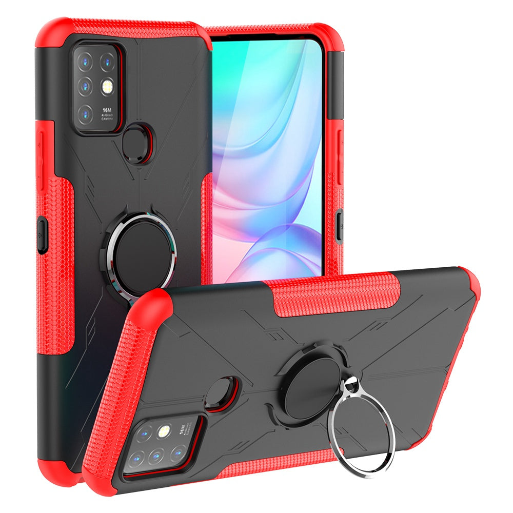 For Infinix Hot 10 Hybrid Hard PC Soft TPU Shockproof Protection Case Magnetic Ring Kickstand Design Anti-Scratch Phone Cover