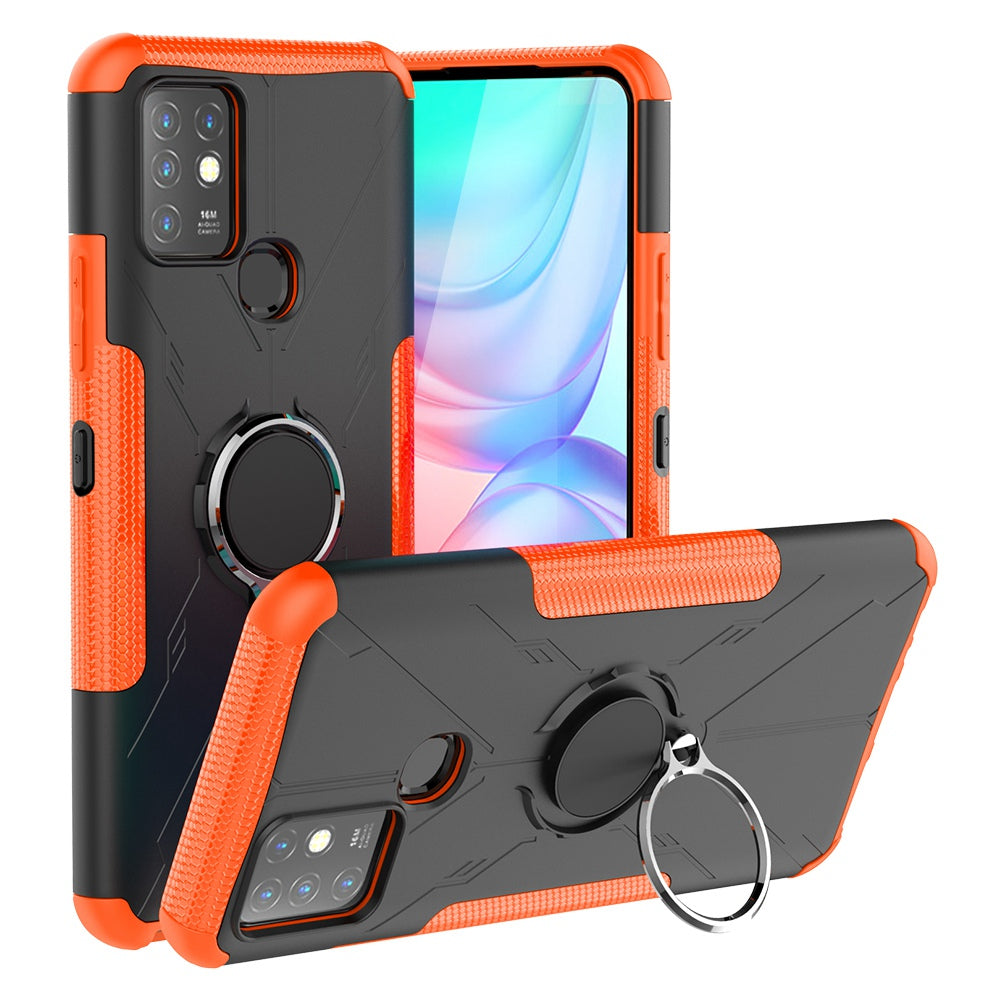 For Infinix Hot 10 Hybrid Hard PC Soft TPU Shockproof Protection Case Magnetic Ring Kickstand Design Anti-Scratch Phone Cover