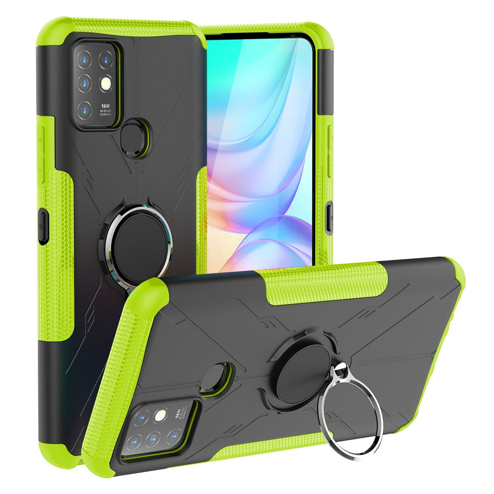 For Infinix Hot 10 Hybrid Hard PC Soft TPU Shockproof Protection Case Magnetic Ring Kickstand Design Anti-Scratch Phone Cover