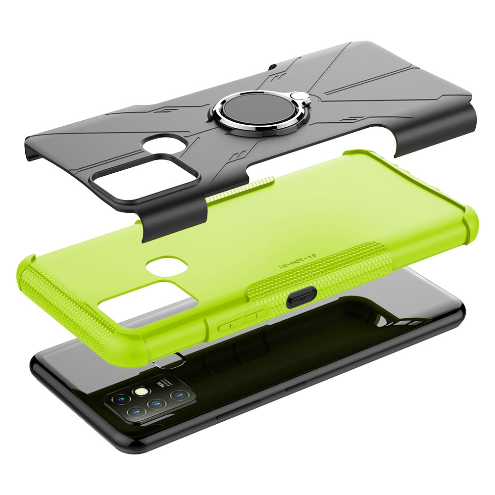 For Infinix Hot 10 Hybrid Hard PC Soft TPU Shockproof Protection Case Magnetic Ring Kickstand Design Anti-Scratch Phone Cover