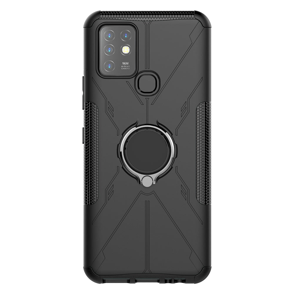 For Infinix Hot 10 Hybrid Hard PC Soft TPU Shockproof Protection Case Magnetic Ring Kickstand Design Anti-Scratch Phone Cover