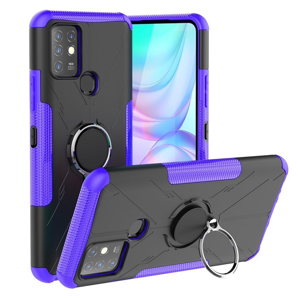 For Infinix Hot 10 Hybrid Hard PC Soft TPU Shockproof Protection Case Magnetic Ring Kickstand Design Anti-Scratch Phone Cover