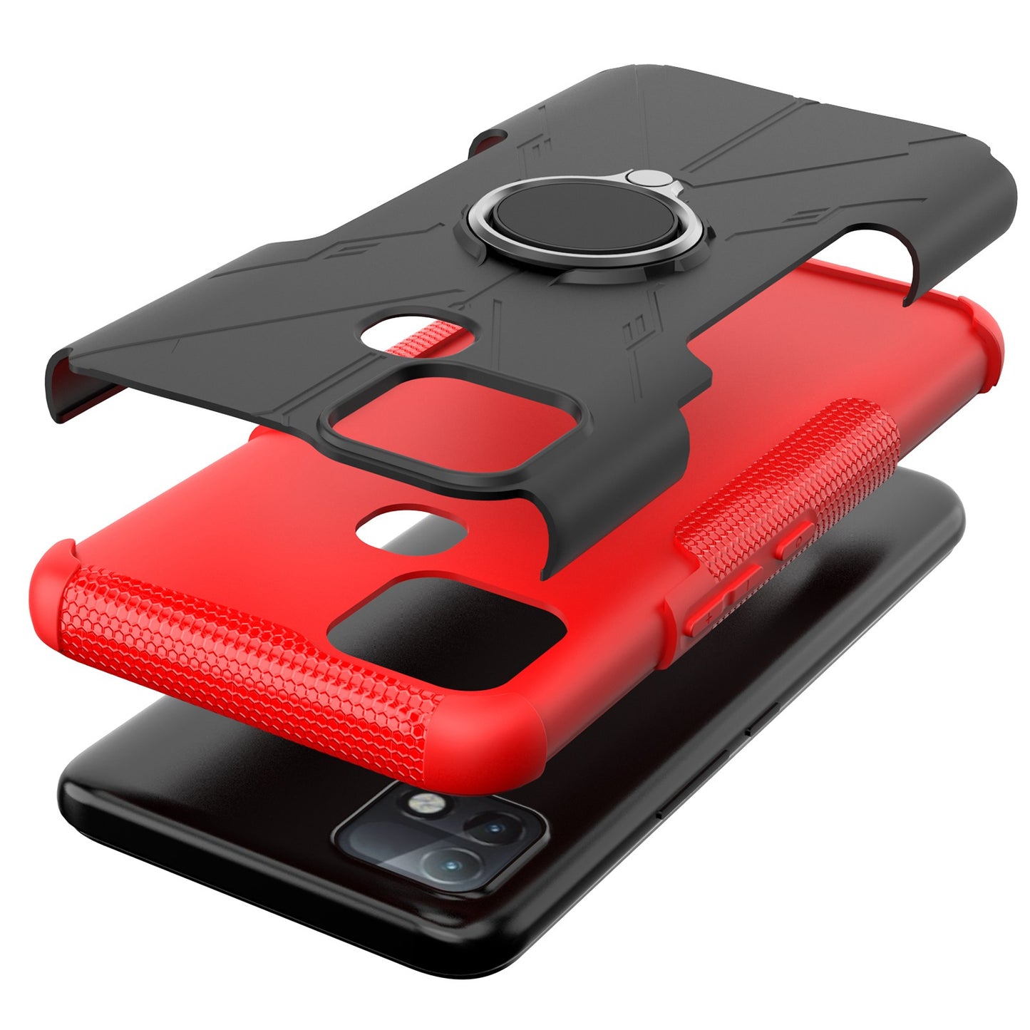 For Infinix Hot 10i / Smart 5 Pro Dual Layer Hard PC Soft TPU Phone Case Ring Holder Kickstand Drop Protection Cover