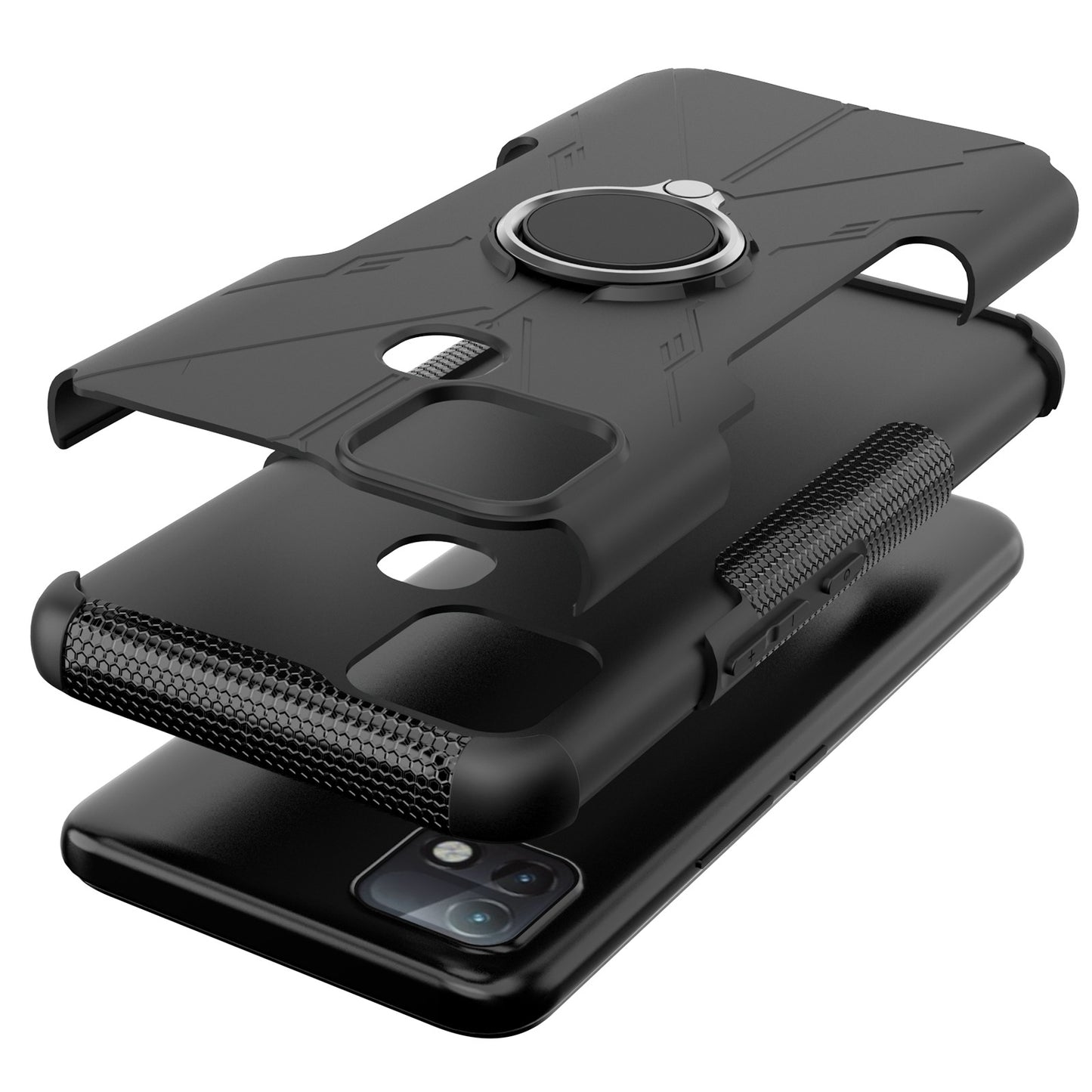 For Infinix Hot 10i / Smart 5 Pro Dual Layer Hard PC Soft TPU Phone Case Ring Holder Kickstand Drop Protection Cover
