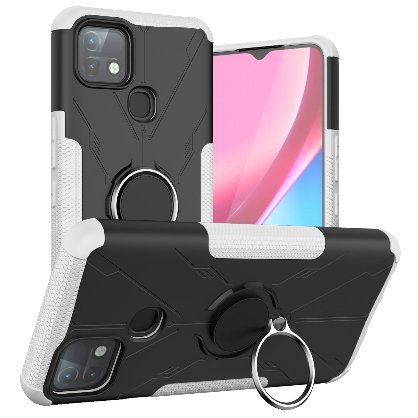 For Infinix Hot 10i / Smart 5 Pro Dual Layer Hard PC Soft TPU Phone Case Ring Holder Kickstand Drop Protection Cover