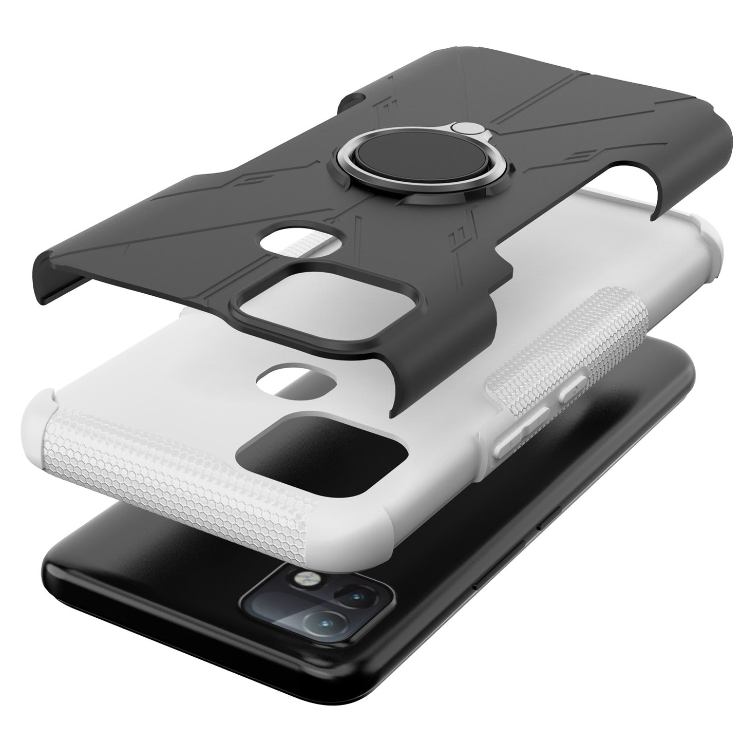 For Infinix Hot 10i / Smart 5 Pro Dual Layer Hard PC Soft TPU Phone Case Ring Holder Kickstand Drop Protection Cover
