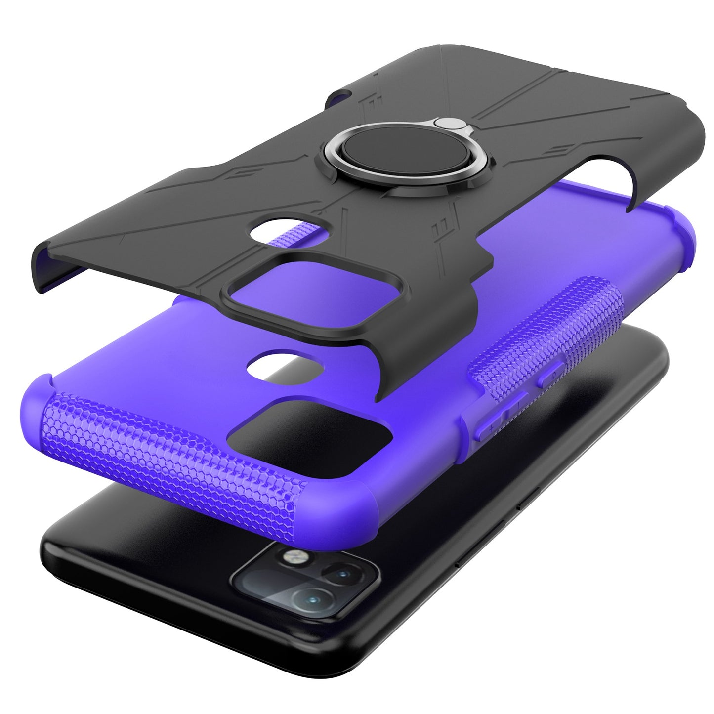 For Infinix Hot 10i / Smart 5 Pro Dual Layer Hard PC Soft TPU Phone Case Ring Holder Kickstand Drop Protection Cover