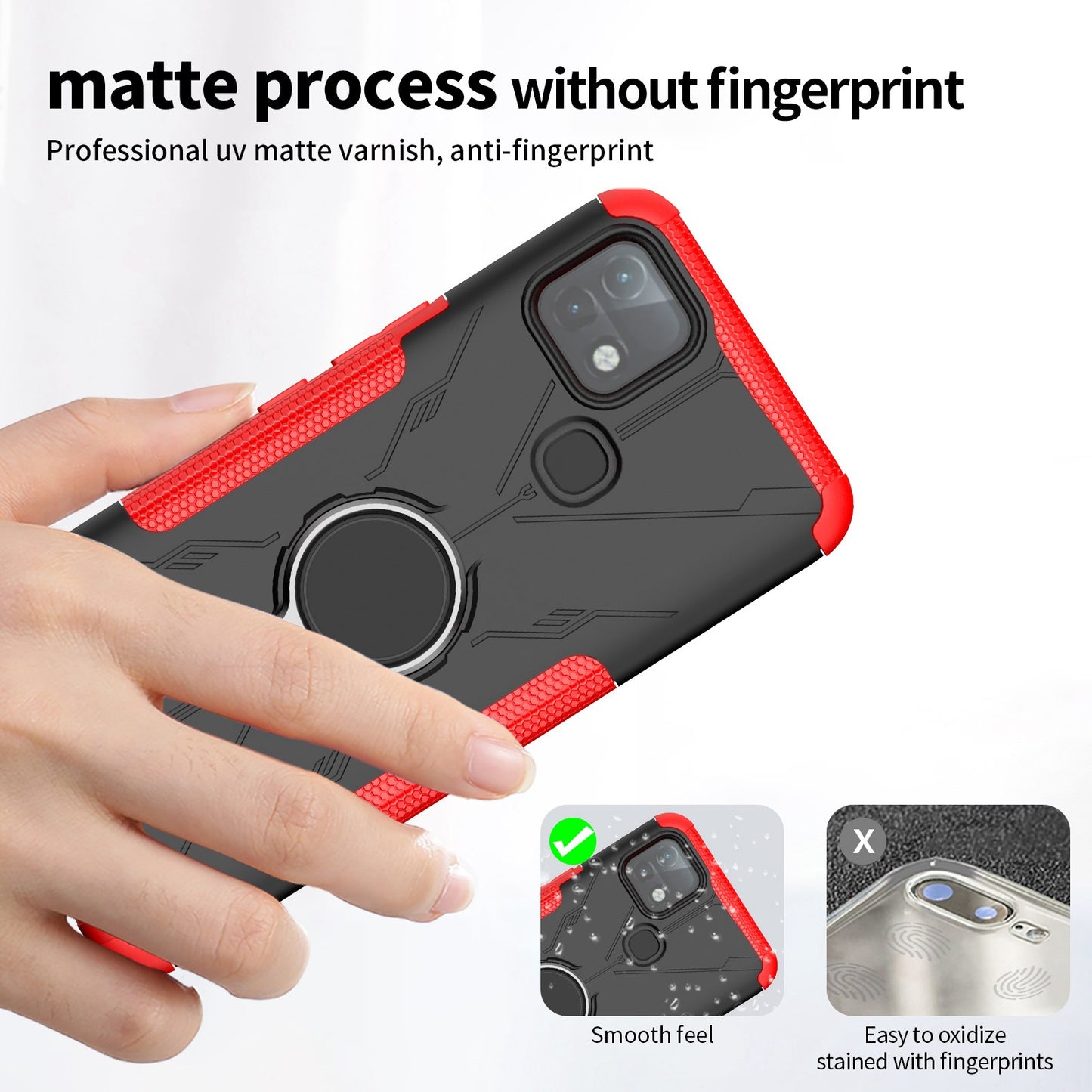 For Infinix Hot 10i / Smart 5 Pro Dual Layer Hard PC Soft TPU Phone Case Ring Holder Kickstand Drop Protection Cover