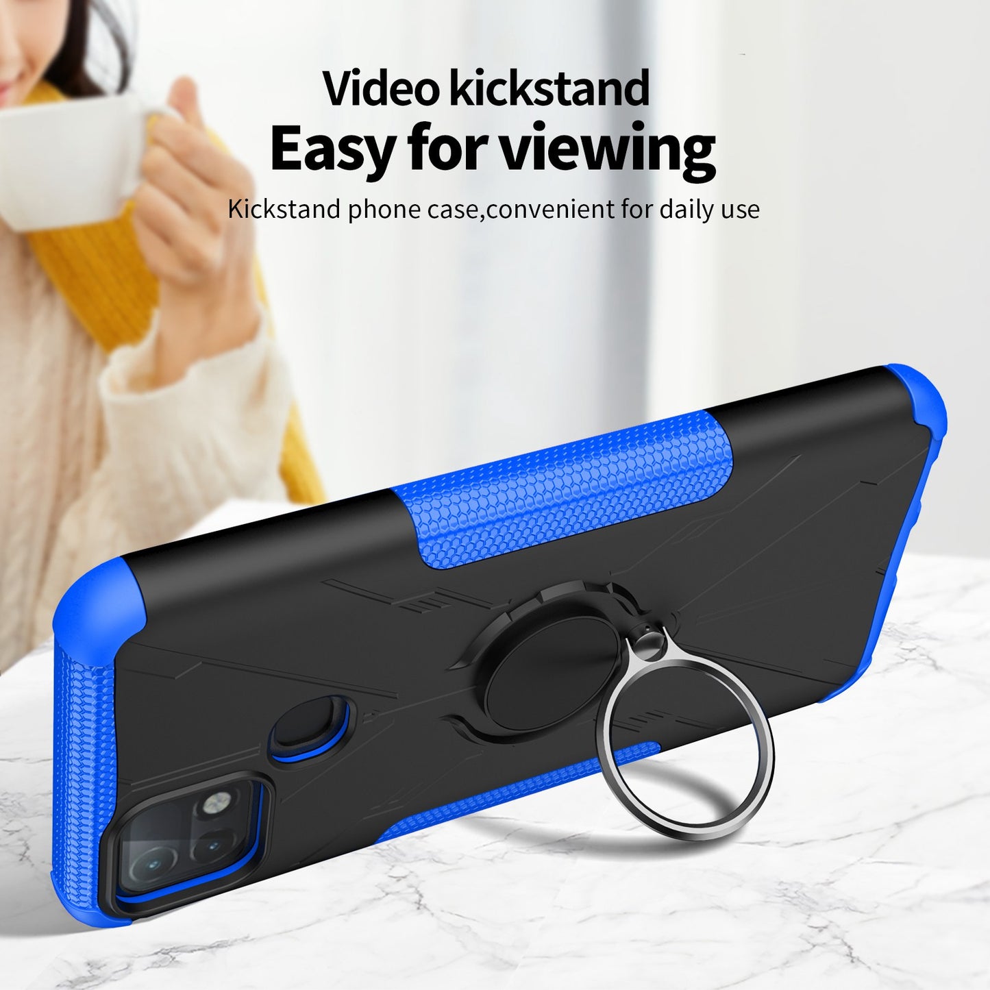 For Infinix Hot 10i / Smart 5 Pro Dual Layer Hard PC Soft TPU Phone Case Ring Holder Kickstand Drop Protection Cover