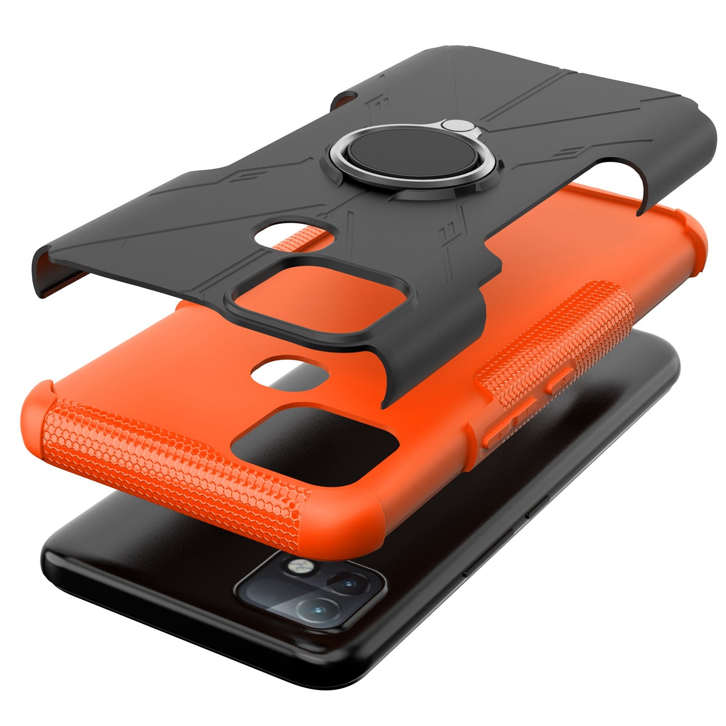 For Infinix Hot 10i / Smart 5 Pro Dual Layer Hard PC Soft TPU Phone Case Ring Holder Kickstand Drop Protection Cover