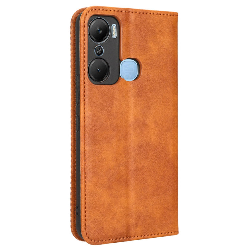 For Infinix Hot 12 Pro 4G X668C Retro Texture PU Leather Flip Wallet Case Imprinted Pattern Stand Magnetic Auto-absorbed Folio Phone Cover