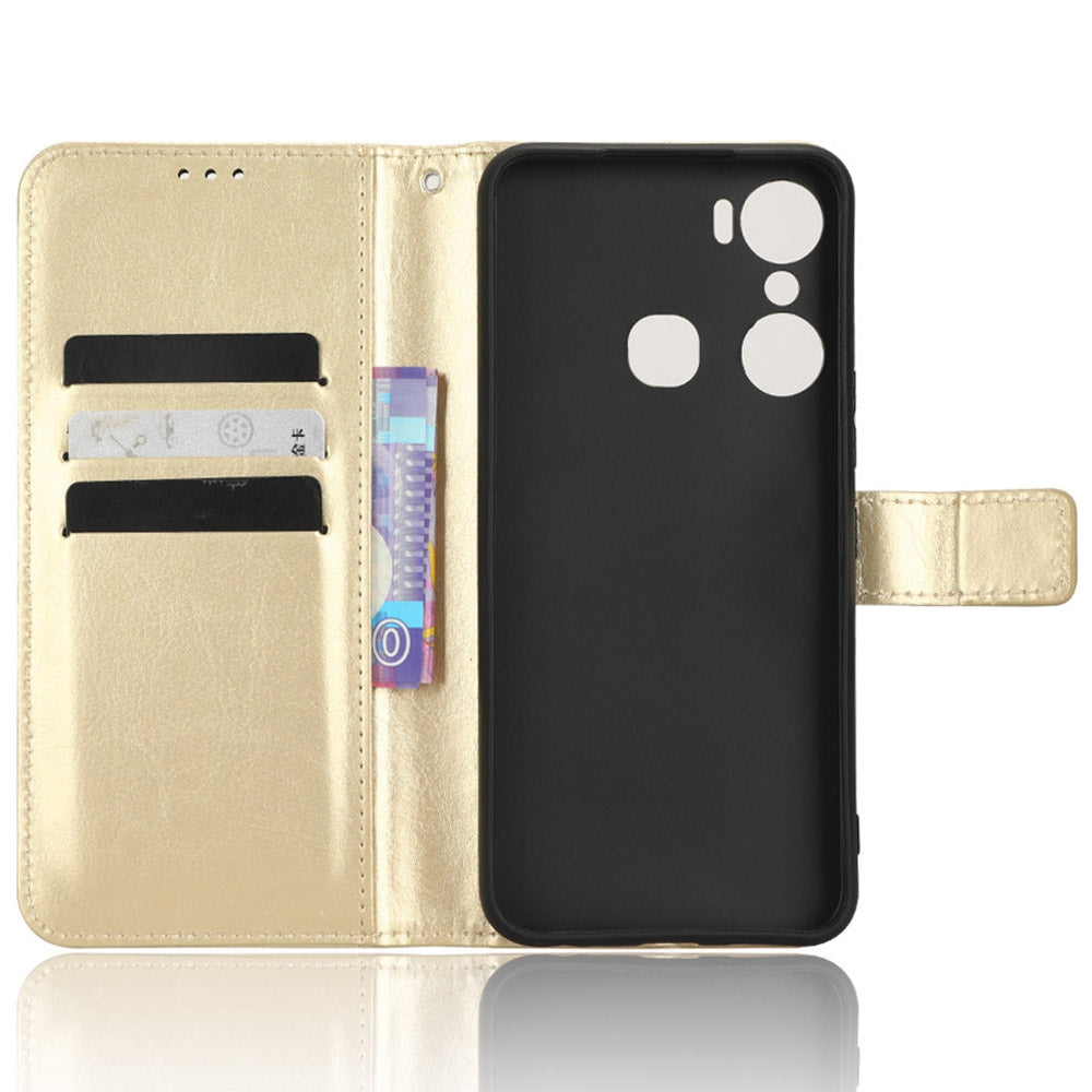 For Infinix Hot 12 Pro 4G X668C Crazy Horse Texture Wallet Case PU Leather Stand Function Magnetic Closure Phone Cover with Strap