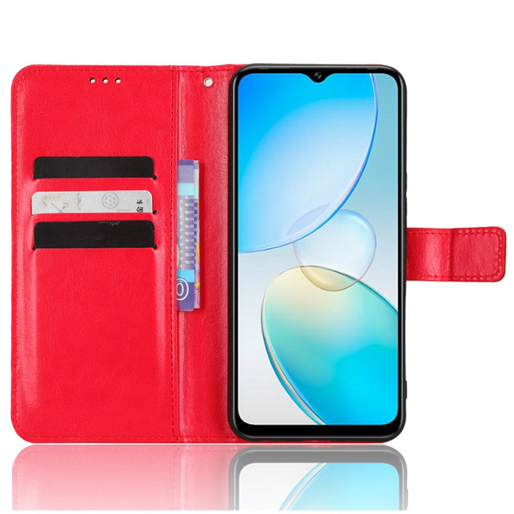 For Infinix Hot 12 Pro 4G X668C Crazy Horse Texture Wallet Case PU Leather Stand Function Magnetic Closure Phone Cover with Strap