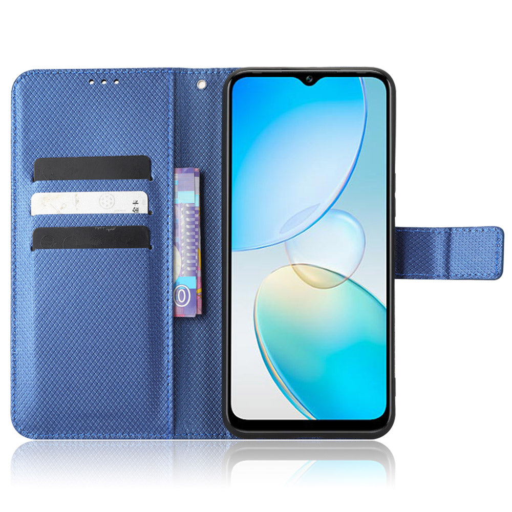 For Infinix Hot 12 Pro 4G X668C PU Leather Flip Folio Case Diamond Texture Stand Soft TPU Inner Shell Phone Cover with Strap