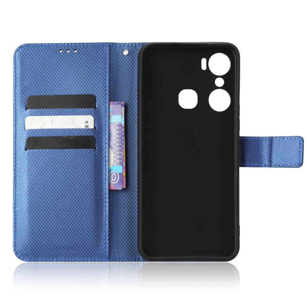 For Infinix Hot 12 Pro 4G X668C PU Leather Flip Folio Case Diamond Texture Stand Soft TPU Inner Shell Phone Cover with Strap