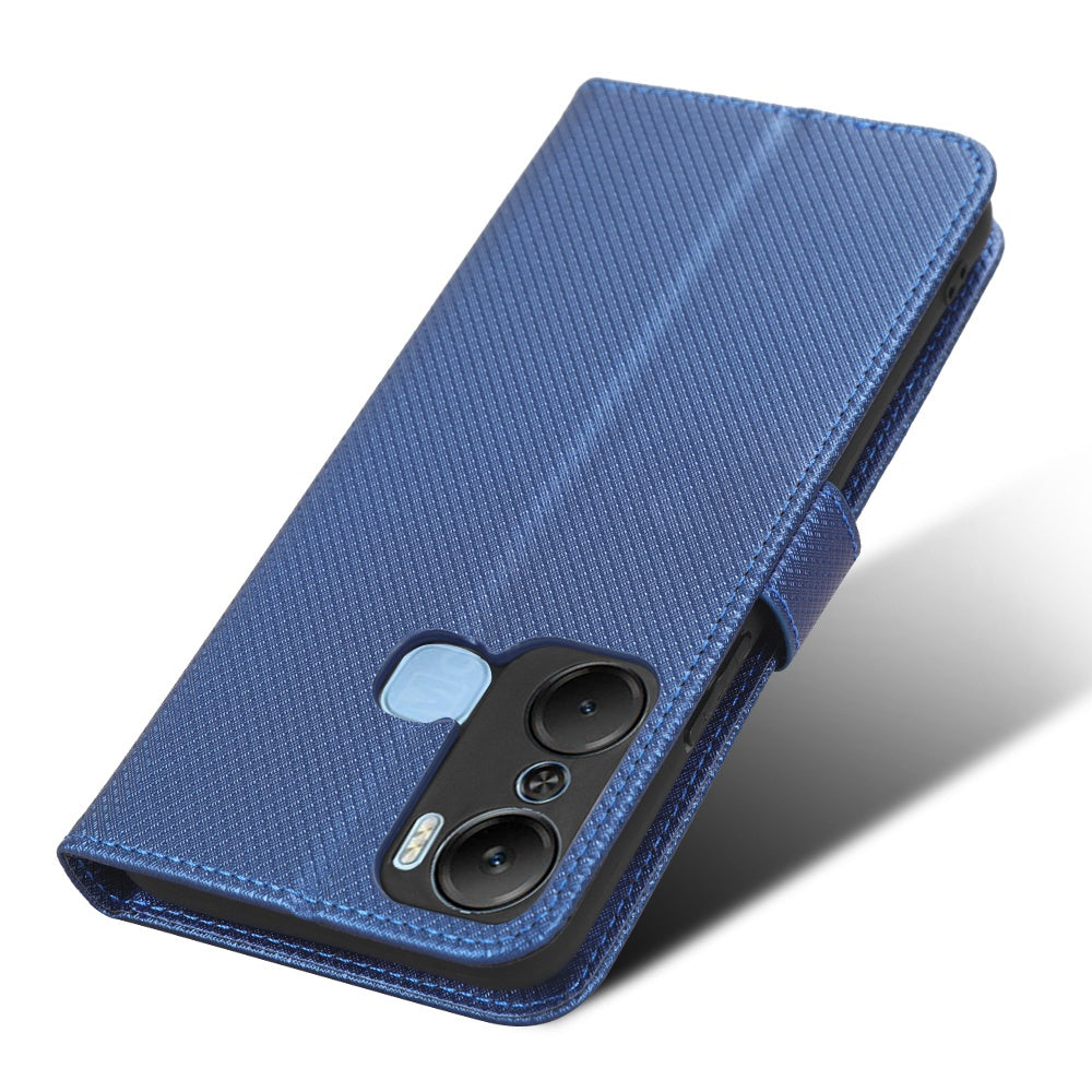 For Infinix Hot 12 Pro 4G X668C PU Leather Flip Folio Case Diamond Texture Stand Soft TPU Inner Shell Phone Cover with Strap