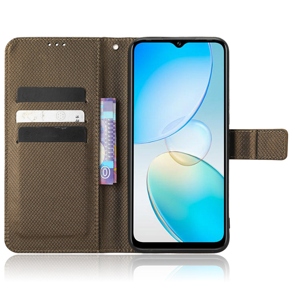 For Infinix Hot 12 Pro 4G X668C PU Leather Flip Folio Case Diamond Texture Stand Soft TPU Inner Shell Phone Cover with Strap