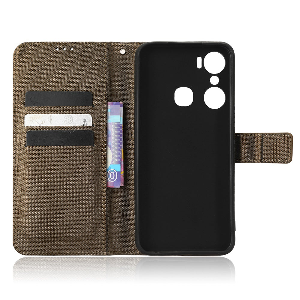 For Infinix Hot 12 Pro 4G X668C PU Leather Flip Folio Case Diamond Texture Stand Soft TPU Inner Shell Phone Cover with Strap