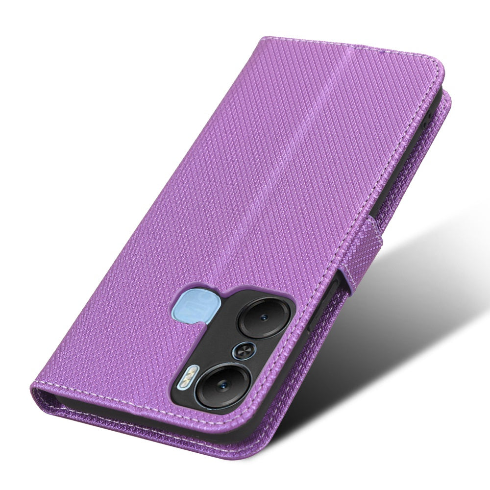 For Infinix Hot 12 Pro 4G X668C PU Leather Flip Folio Case Diamond Texture Stand Soft TPU Inner Shell Phone Cover with Strap