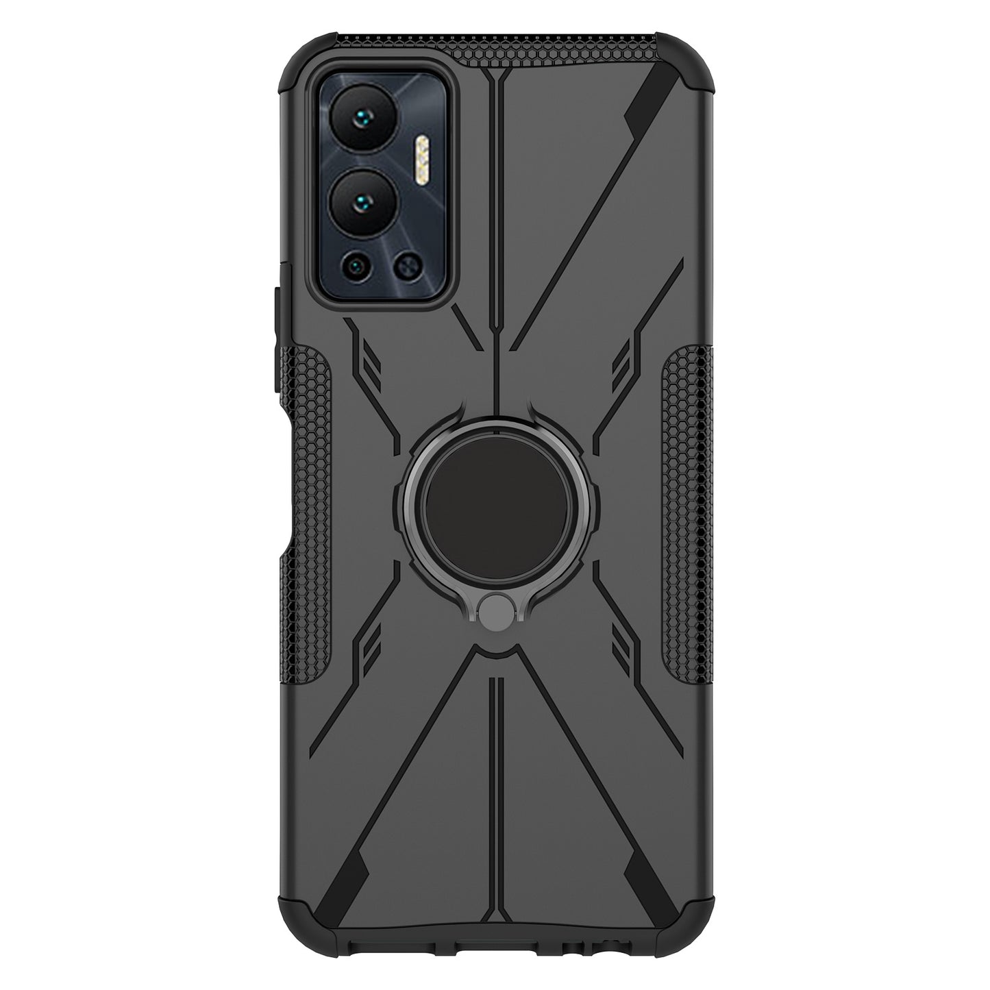 For Infinix Hot 12 4G Hard PC Soft TPU Impact-Resistant Cover Ring Car Mount Kickstand Shockproof Protective Phone Case