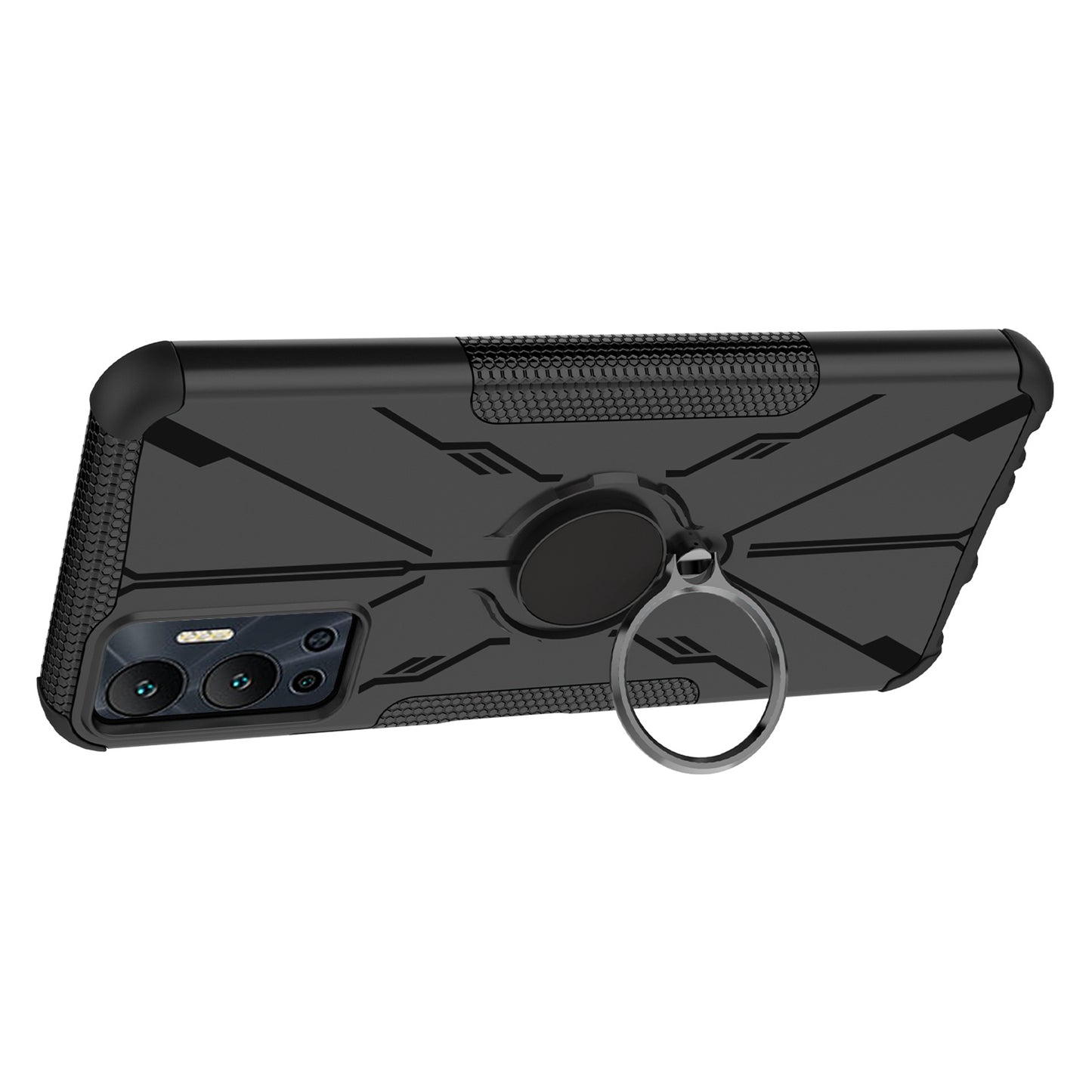 For Infinix Hot 12 4G Hard PC Soft TPU Impact-Resistant Cover Ring Car Mount Kickstand Shockproof Protective Phone Case
