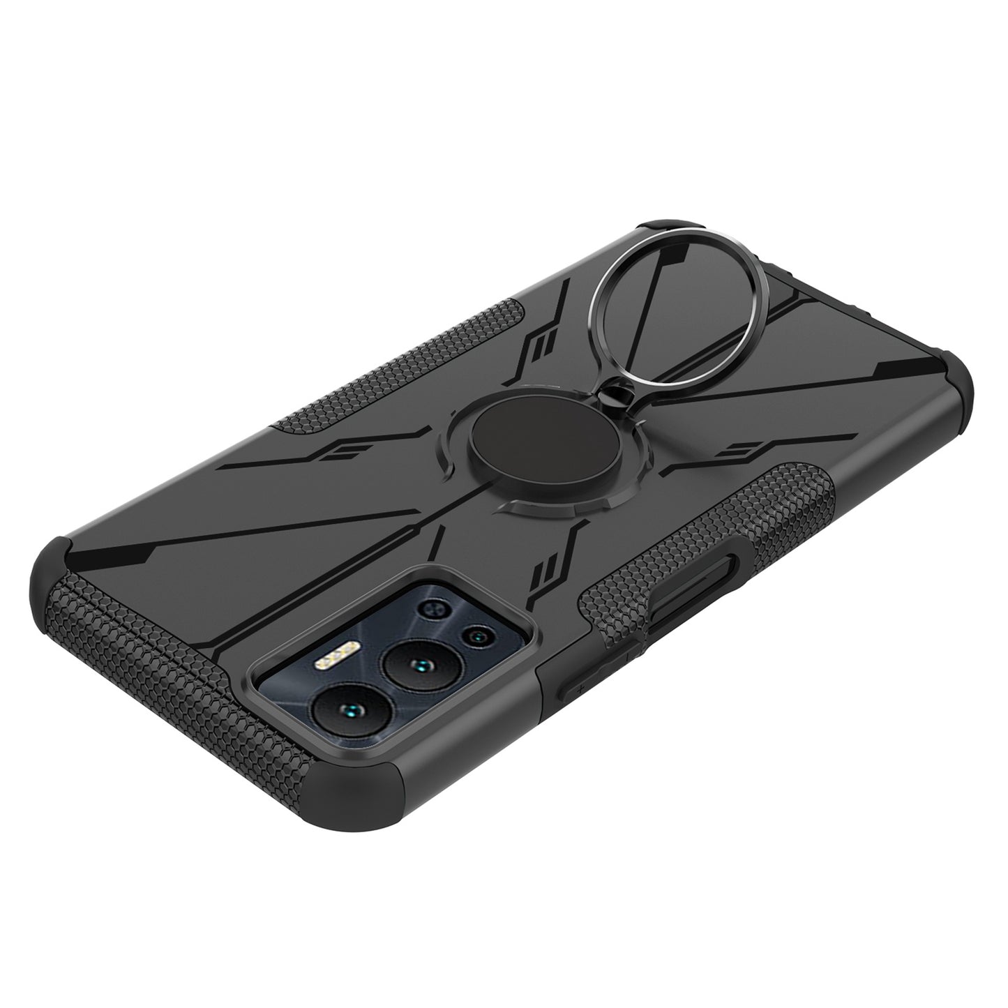 For Infinix Hot 12 4G Hard PC Soft TPU Impact-Resistant Cover Ring Car Mount Kickstand Shockproof Protective Phone Case