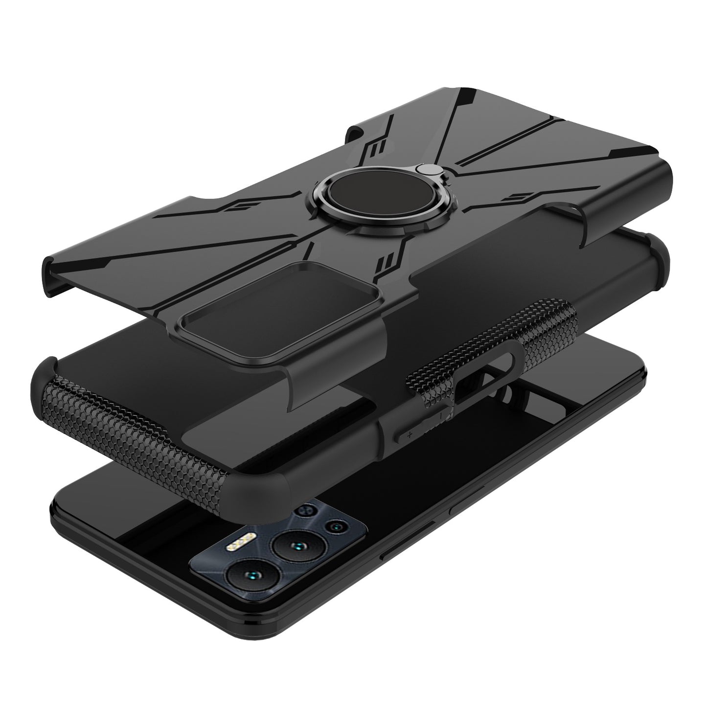 For Infinix Hot 12 4G Hard PC Soft TPU Impact-Resistant Cover Ring Car Mount Kickstand Shockproof Protective Phone Case