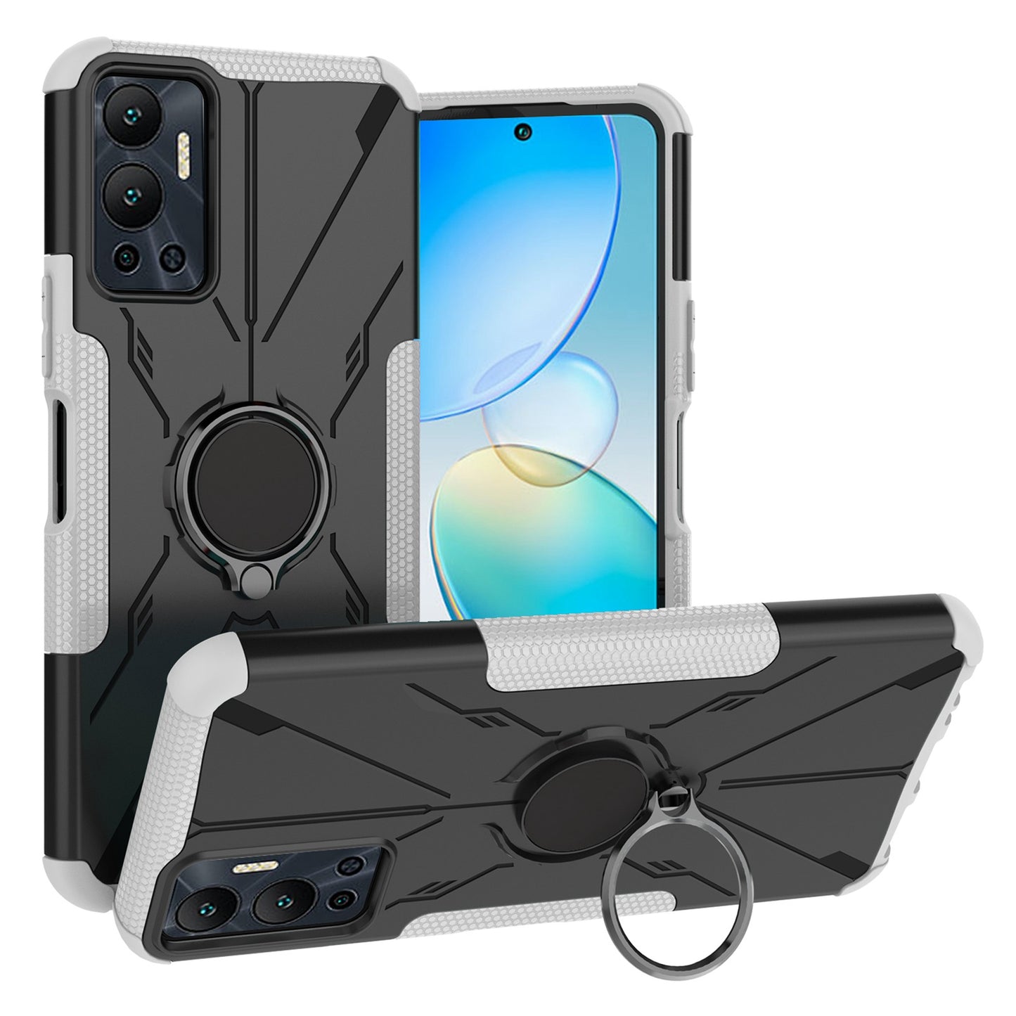 For Infinix Hot 12 4G Hard PC Soft TPU Impact-Resistant Cover Ring Car Mount Kickstand Shockproof Protective Phone Case