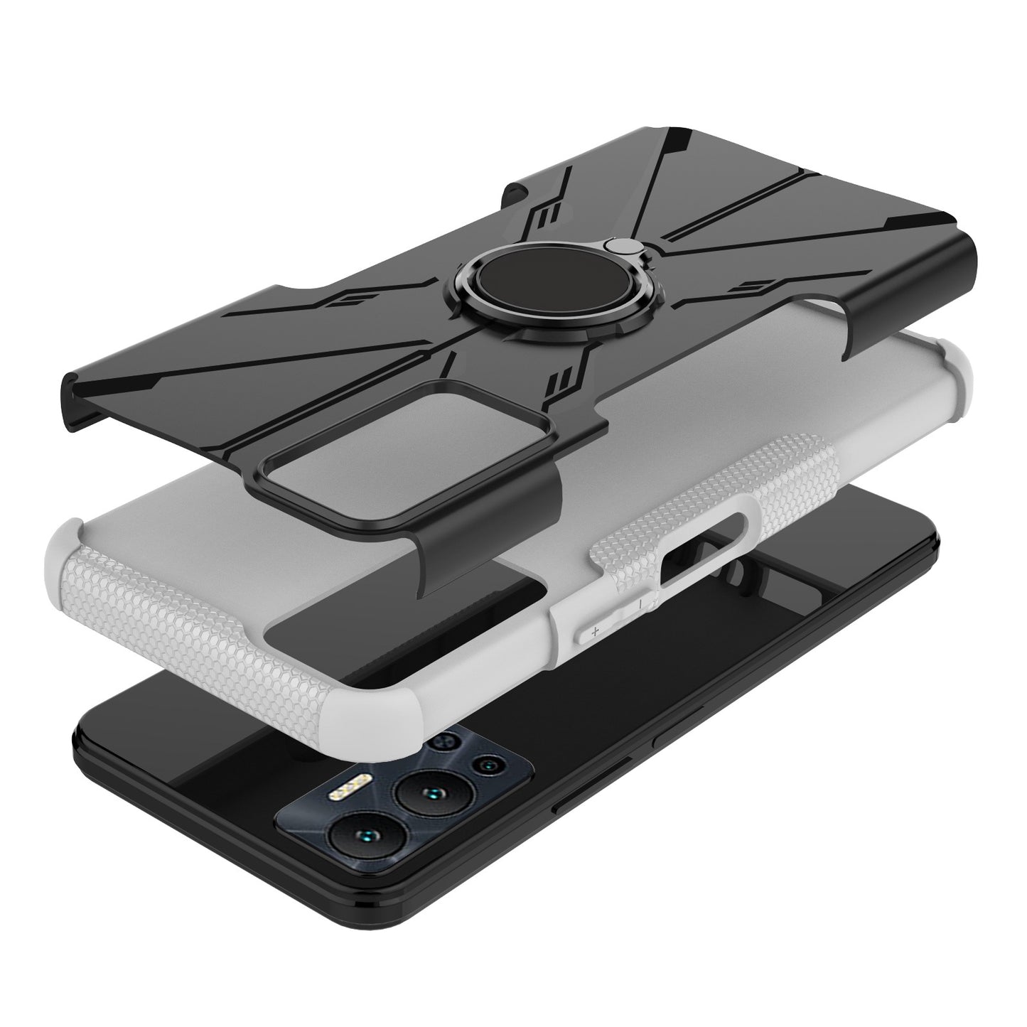 For Infinix Hot 12 4G Hard PC Soft TPU Impact-Resistant Cover Ring Car Mount Kickstand Shockproof Protective Phone Case