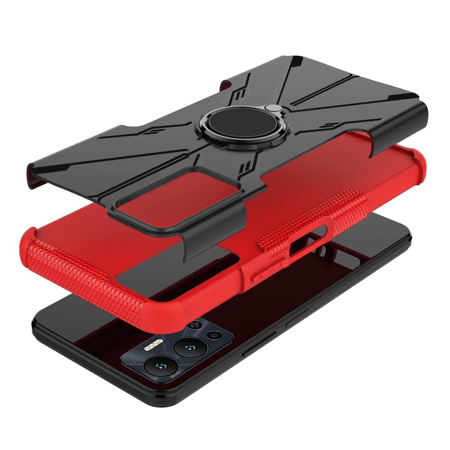 For Infinix Hot 12 4G Hard PC Soft TPU Impact-Resistant Cover Ring Car Mount Kickstand Shockproof Protective Phone Case