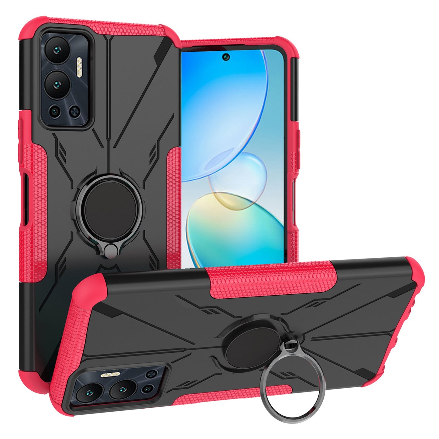 For Infinix Hot 12 4G Hard PC Soft TPU Impact-Resistant Cover Ring Car Mount Kickstand Shockproof Protective Phone Case