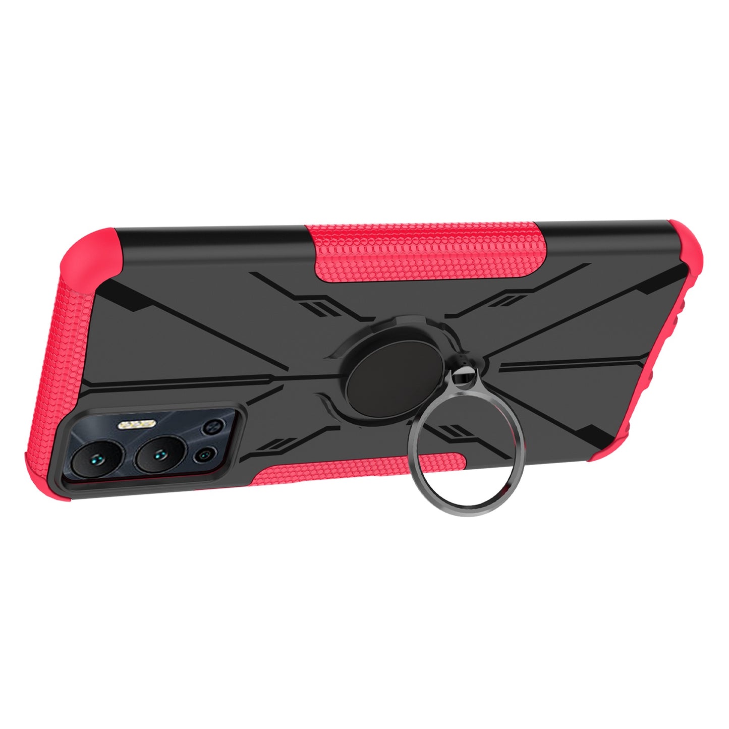 For Infinix Hot 12 4G Hard PC Soft TPU Impact-Resistant Cover Ring Car Mount Kickstand Shockproof Protective Phone Case