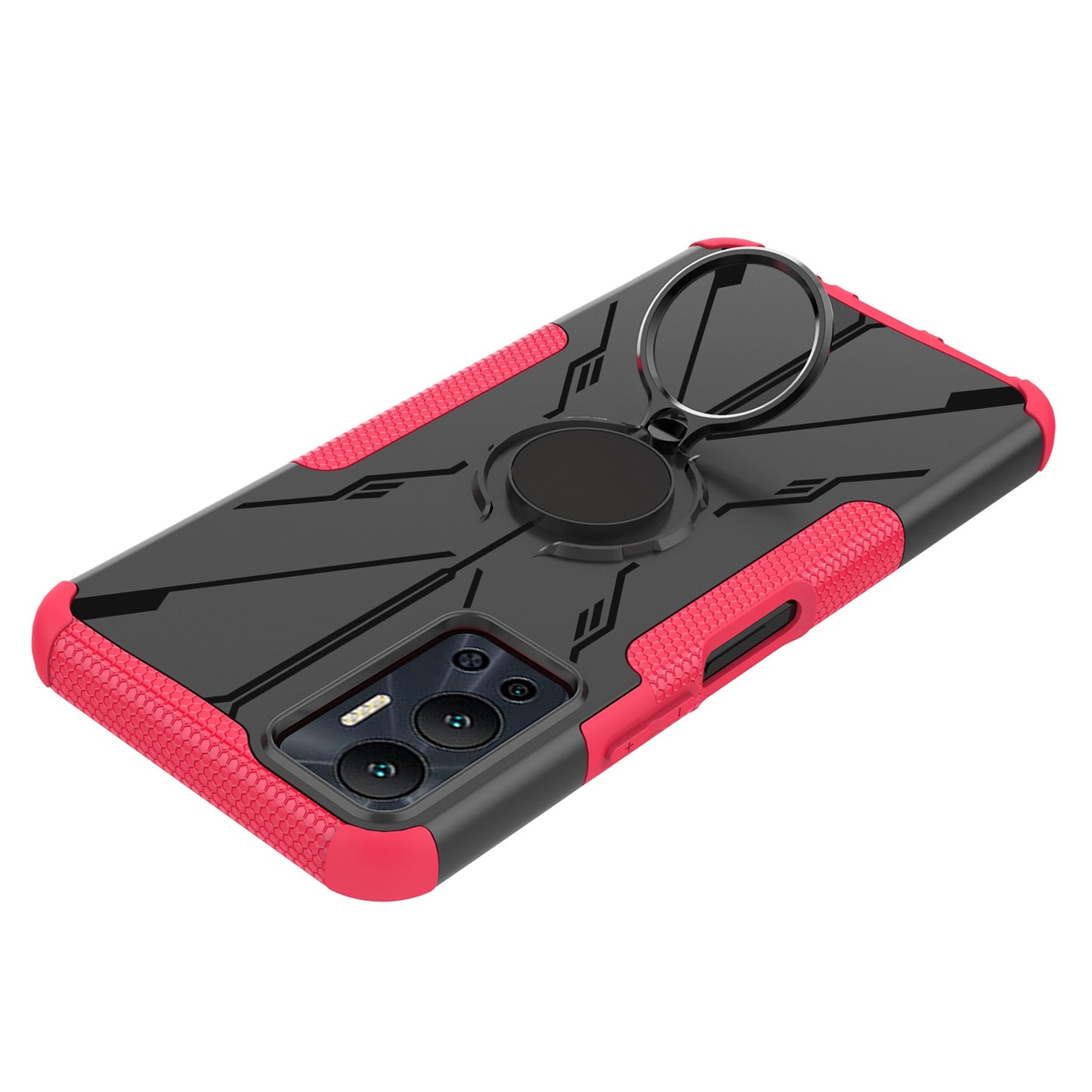 For Infinix Hot 12 4G Hard PC Soft TPU Impact-Resistant Cover Ring Car Mount Kickstand Shockproof Protective Phone Case